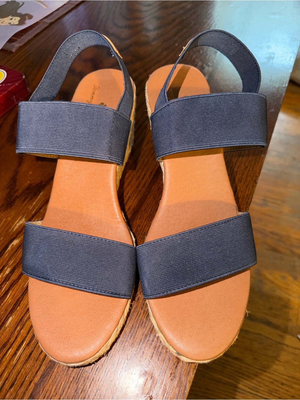 Tommy Bahama Navy and Tan Wedge Sandals
